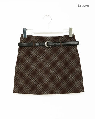(Belt set) Checkered mini skirt