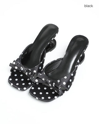 Square-toe ribbon polka dot sandals