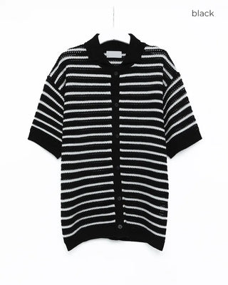 (Unisex) Striped Short-Sleeve Cardigan