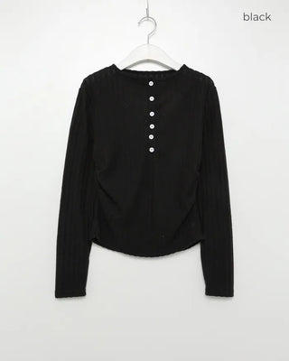 Lace-layered button-detail T-shirt