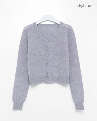 Round neck double-button knit cardigan