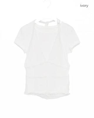 Dot Halter Layered Short-Sleeve T-Shirt