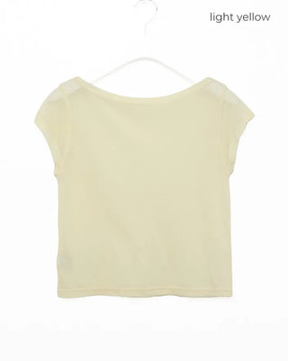 See-through off-shoulder cap t-shirt