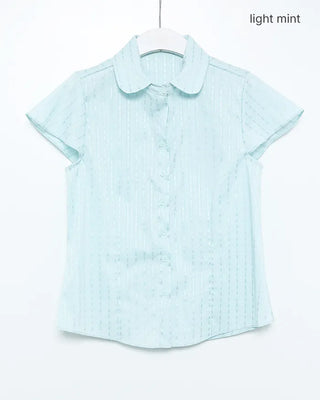 Flower stripe flared cap sleeve blouse