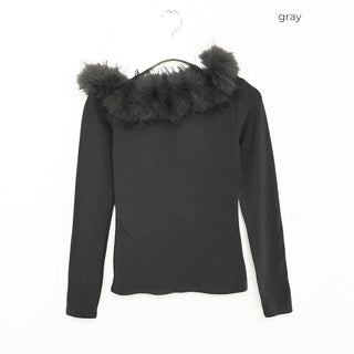 Fur off-shoulder long t-shirt