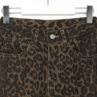 Leopard print denim pants
