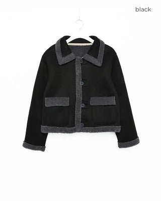Color pocket sheepskin jacket