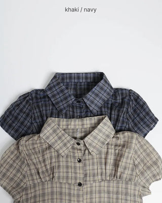 Chest Shirring Check Short-Sleeve Shirt