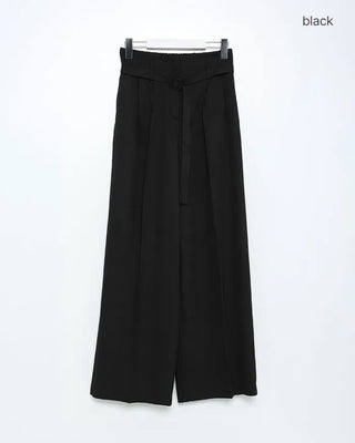 Belted high-waisted wide-leg slacks