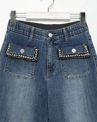 Lace pocket denim pants