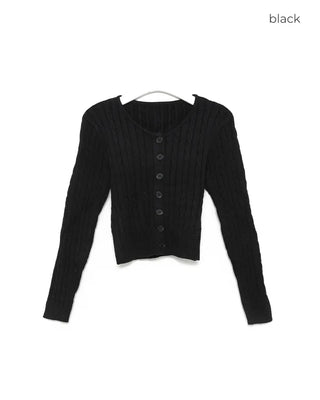 Cropped Cable Knit Cardigan