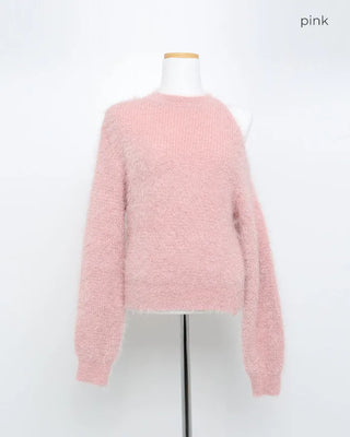 Asymmetrical cropped shaggy knit