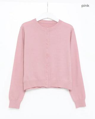 Anti-pilling color crew neck cardigan