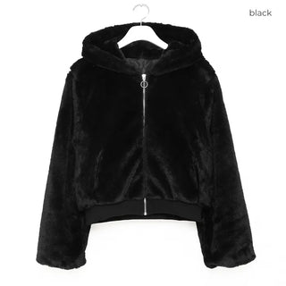 Fur cropped hooded zip-up