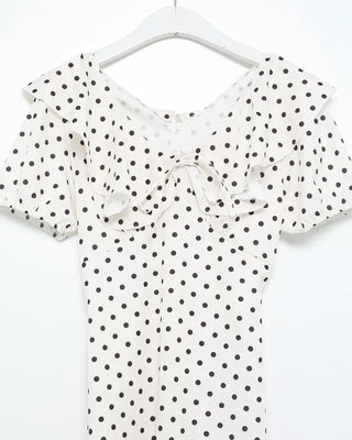 Polka Dot Frill Short Sleeve Long Dress