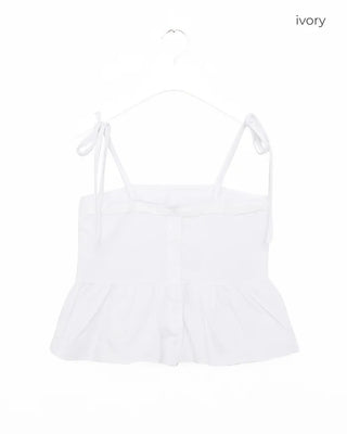 Lace-line shirred sleeveless blouse