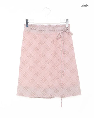 See-through tan check midi skirt