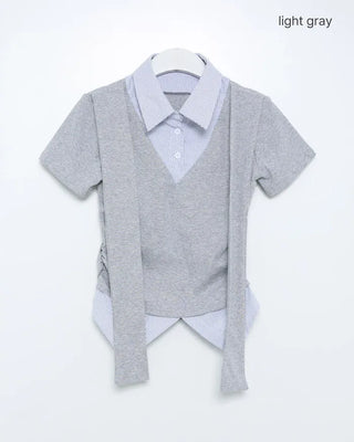 Tie-layered short-sleeved shirt