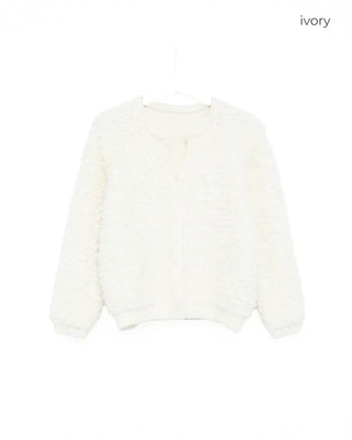 Fleece V-neck Round Cardigan