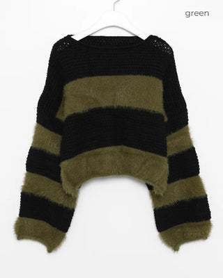 Striped fur crop knit