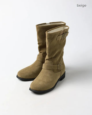 Belt-point mid-calf boots