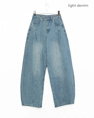 Side-tuck washed denim pants