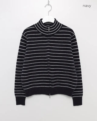 Striped knit zip-up