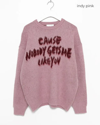 (Unisex) Bust Lettering Hairy Knit Sweater