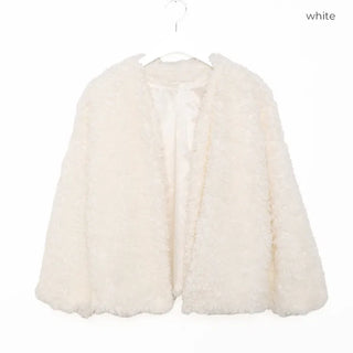 V-neck boa open jacket