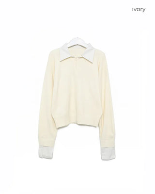 Two-tone simple V-neck knit
