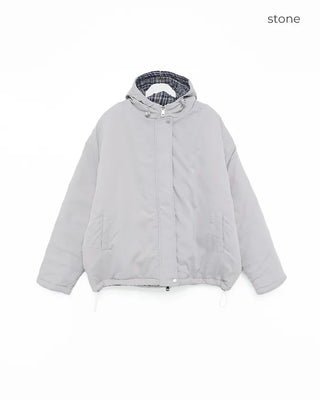 Checked Hooded Layered Overblouson