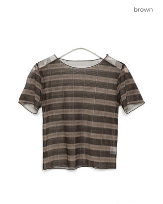 Checkered sheer short-sleeved T-shirt