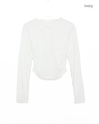 Ribbed Shirring Knit T-Shirt