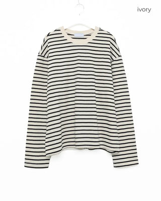 Round neck striped long-sleeve T-shirt