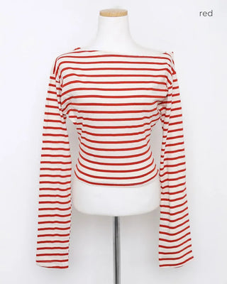 Boat neck long-sleeve T-shirt