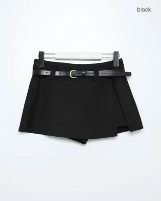 Belted slit mini skirt