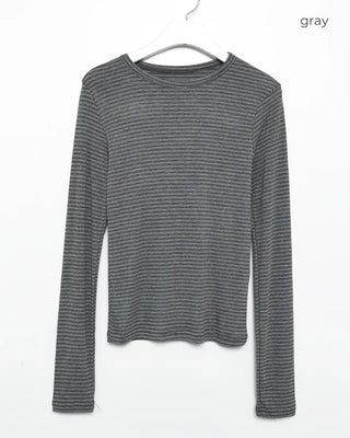 Round neck striped long-sleeve T-shirt