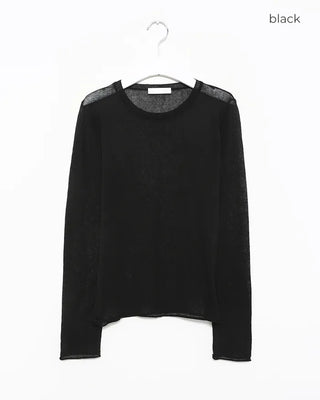 Round neck roll-up hem sheer knit