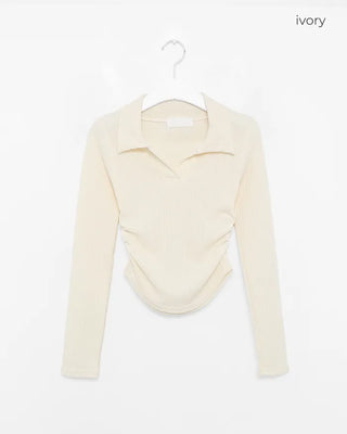 Side-shirred collar knit