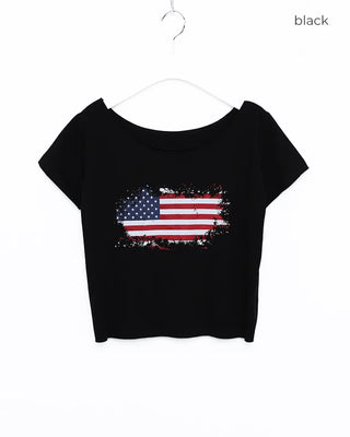 American Cut-Off Shoulder Neck Cropped T-Shirt