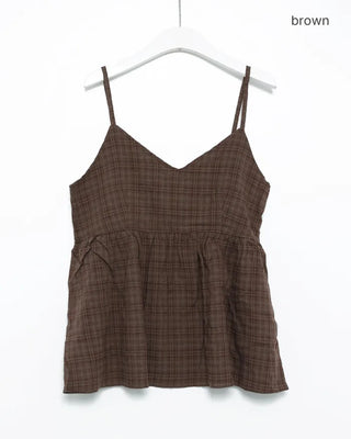 Checked V-neck camisole with peplum silhouette