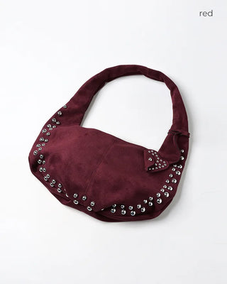 Suede studded shoulder bag
