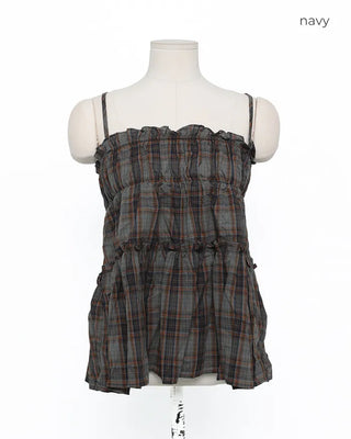 Frilled Shirring Check Sleeveless Dress