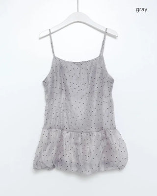Polka Dot Sheer Balloon Sleeveless Blouse