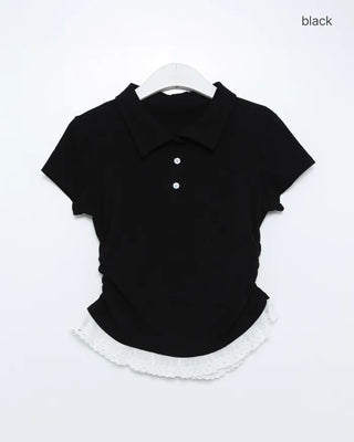 Color neck lace detail short-sleeved T-shirt