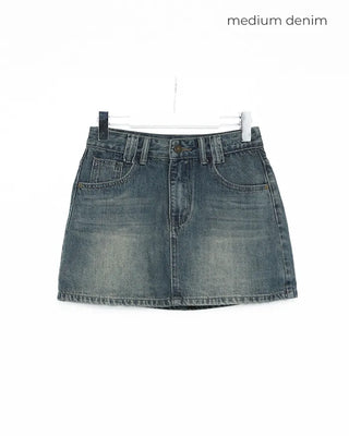Washed denim mini skirt