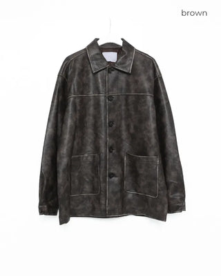 (Unisex) Washed Vintage Half Leather Jacket