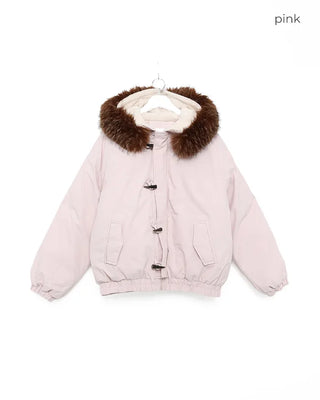 Button-up hooded fur padded jacket