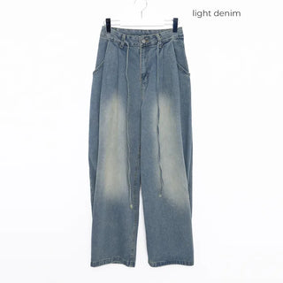 Waistband String Pintuck Denim Pants