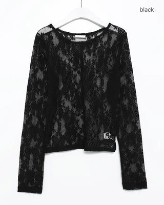 Tulle Flower See-Through Long T-Shirt
